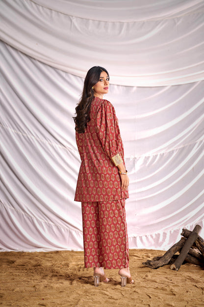 BulBul Women Peach Embroidered Paisley Printed Co-ord Set - BulBul