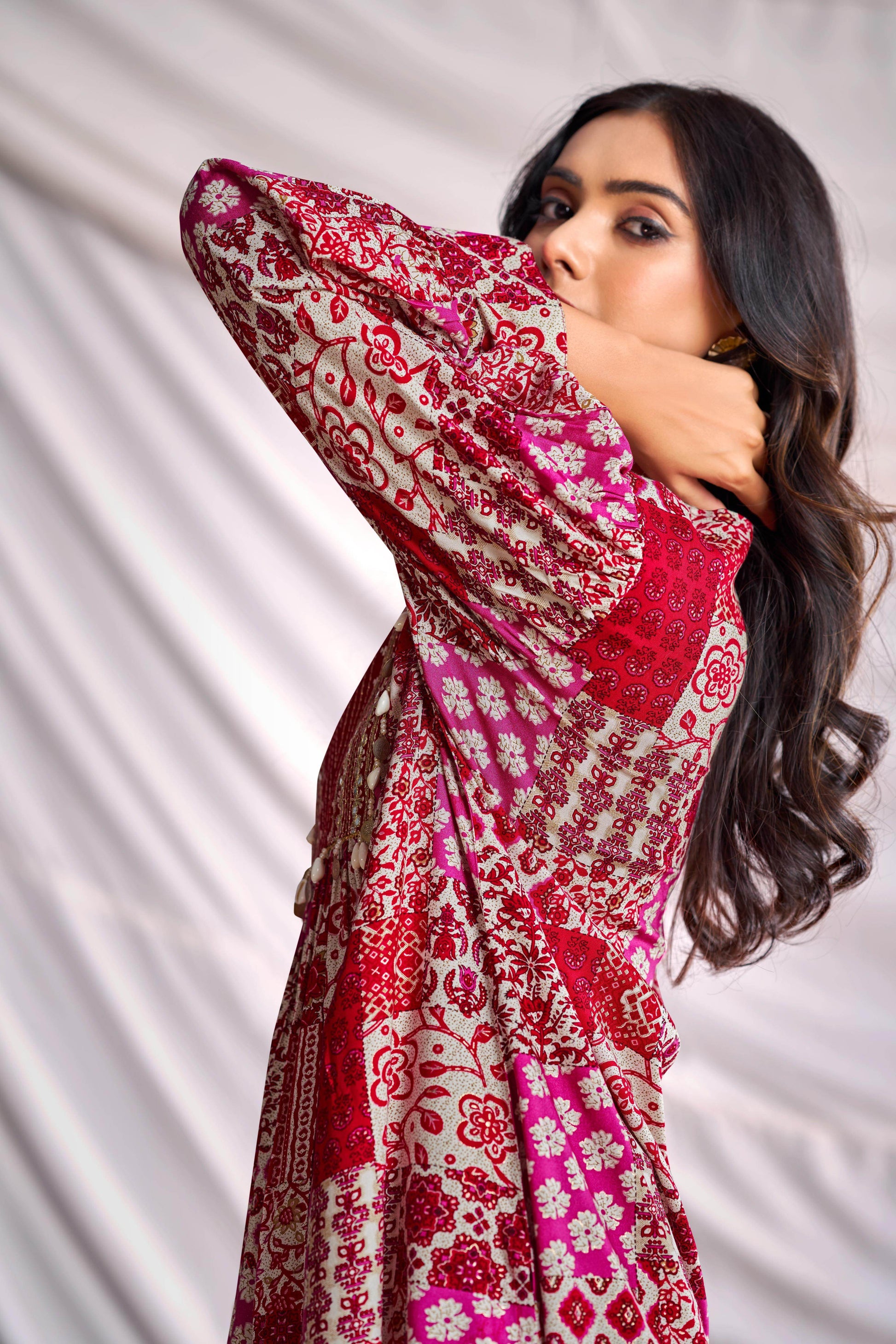 BulBul Women Red and Cream Mixed Pattern Digital Printed Co-ord Set - BulBul