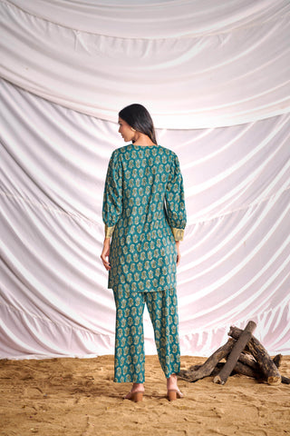 BulBul Women Blue Embroidered Paisley Printed Co-ord Set - BulBul