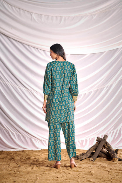 BulBul Women Blue Embroidered Paisley Printed Co-ord Set - BulBul