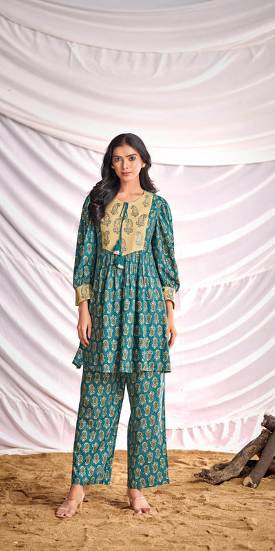 BulBul Women Blue Embroidered Paisley Printed Co-ord Set