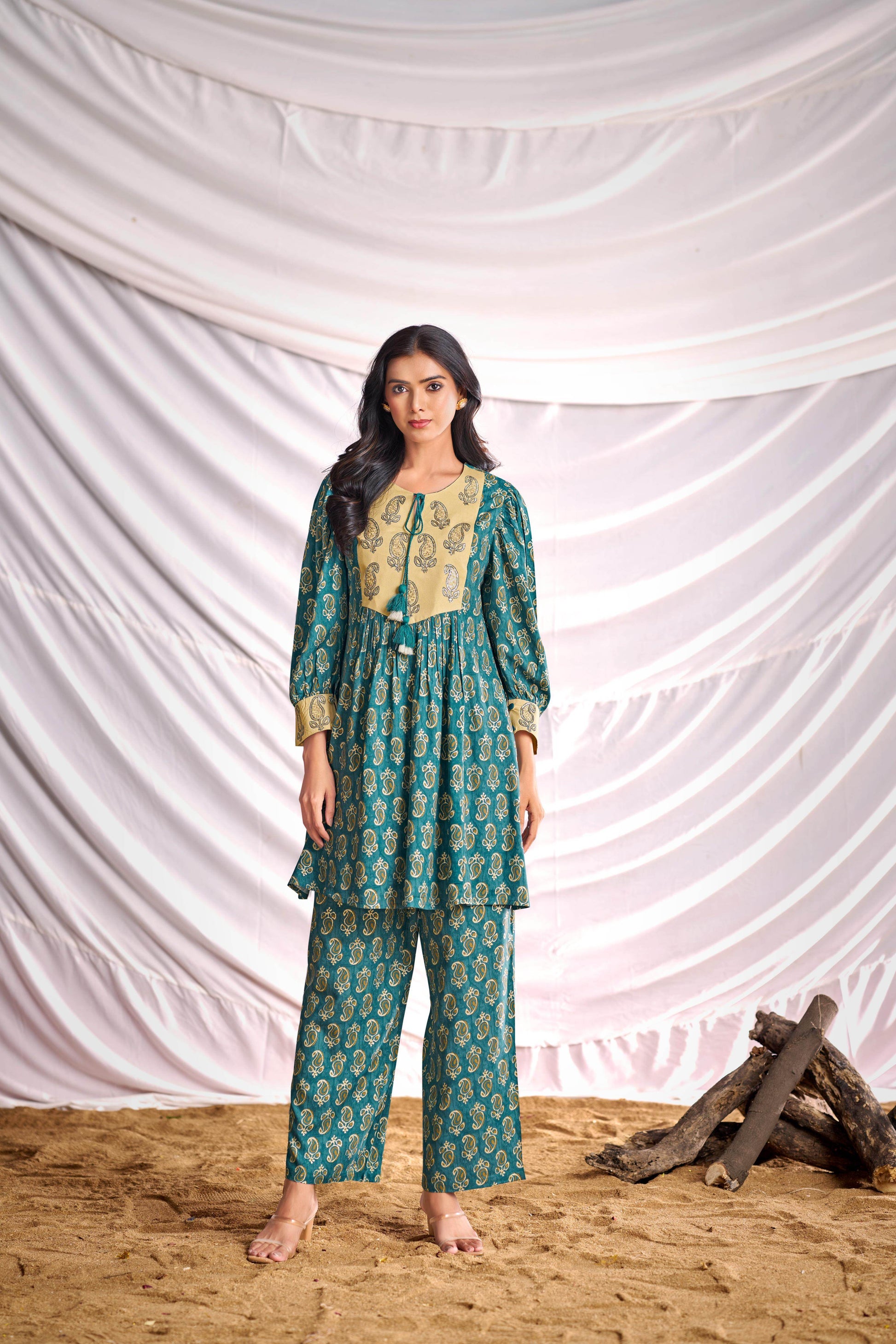 BulBul Women Blue Embroidered Paisley Printed Co-ord Set - BulBul