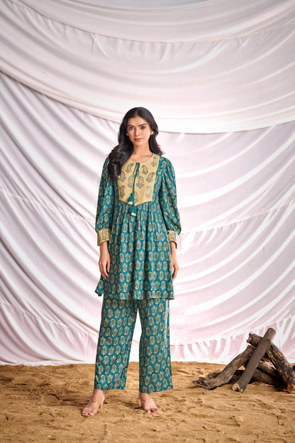 BulBul Women Blue Embroidered Paisley Printed Co-ord Set - BulBul