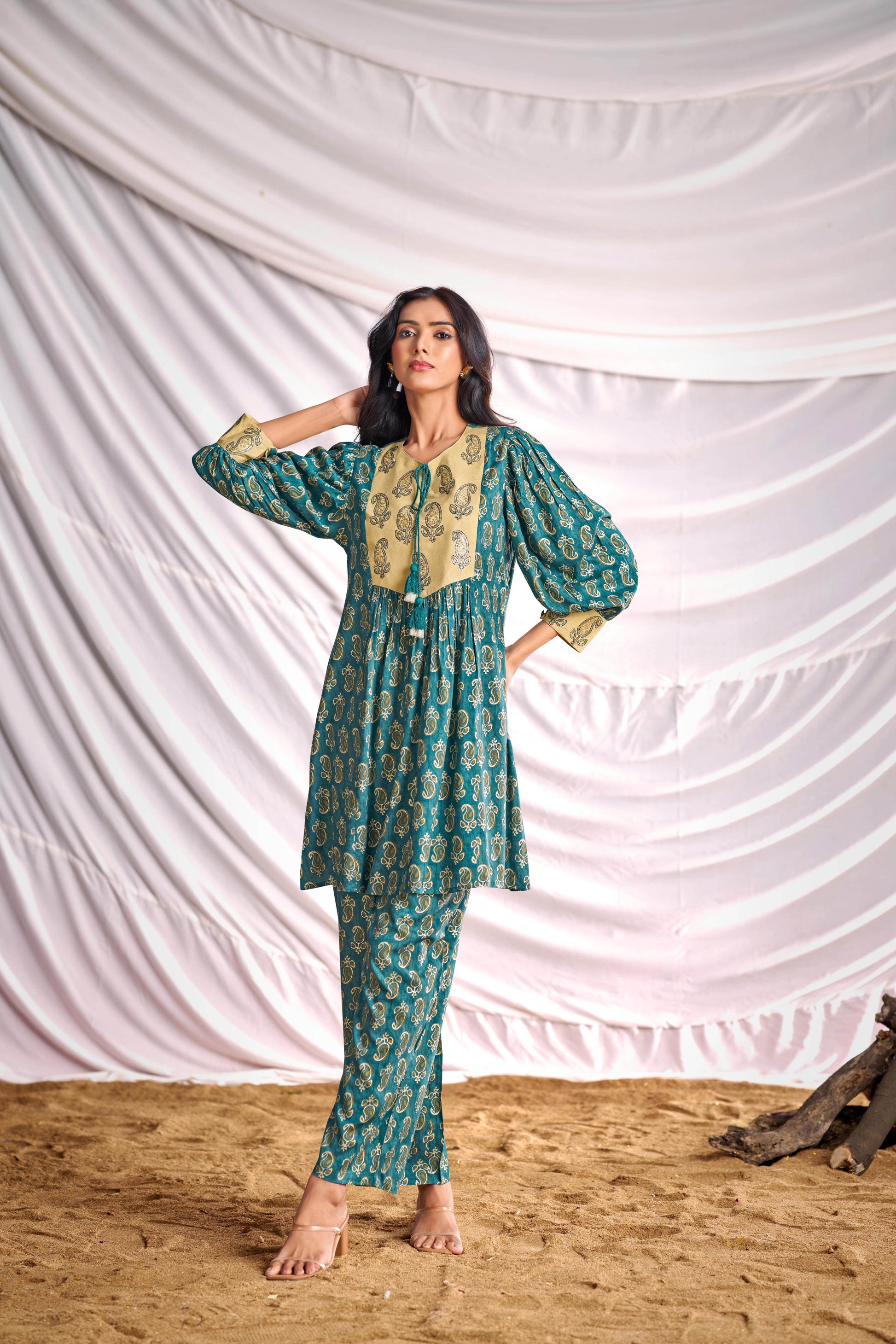 BulBul Women Blue Embroidered Paisley Printed Co-ord Set - BulBul