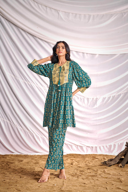BulBul Women Blue Embroidered Paisley Printed Co-ord Set - BulBul