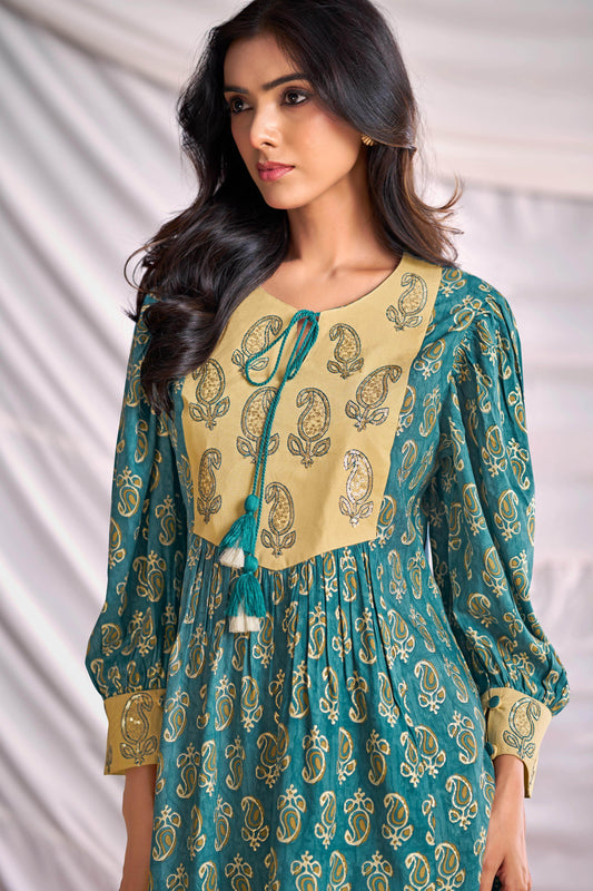 BulBul Women Blue Embroidered Paisley Printed Co-ord Set - BulBul