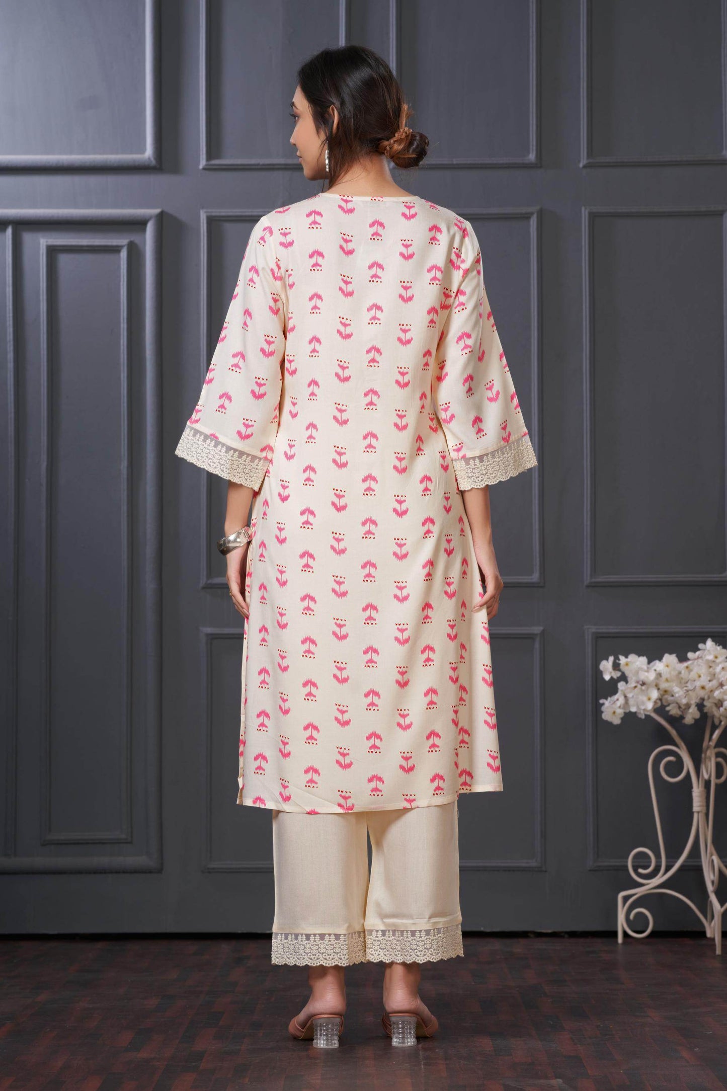 BulBul Lily Pink Abstract Printed Rayon Kurta Set - BulBul