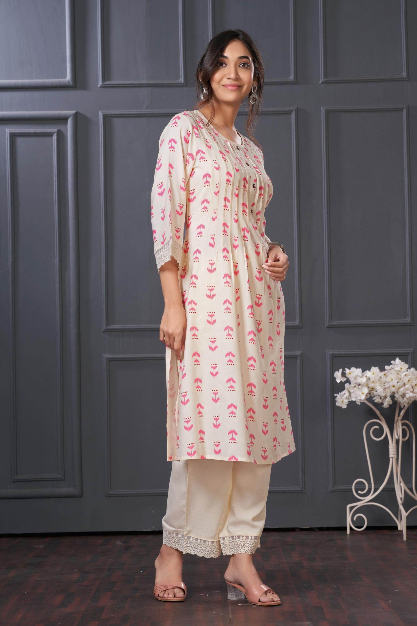 BulBul Lily Pink Abstract Printed Rayon Kurta Set - BulBul