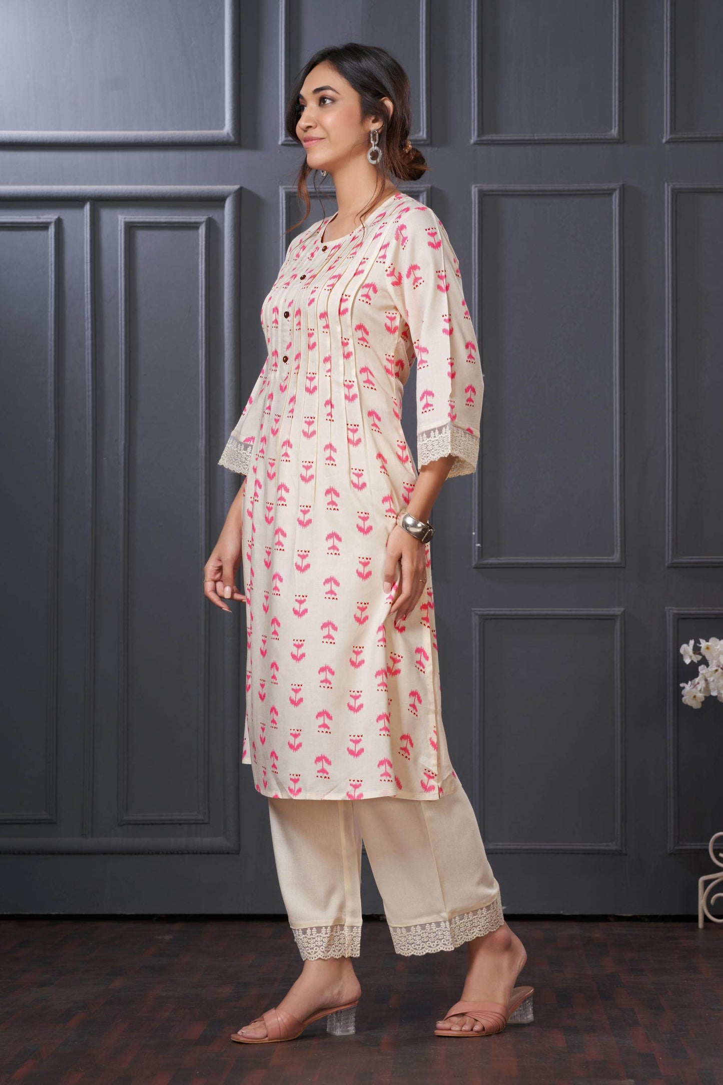 BulBul Lily Pink Abstract Printed Rayon Kurta Set - BulBul