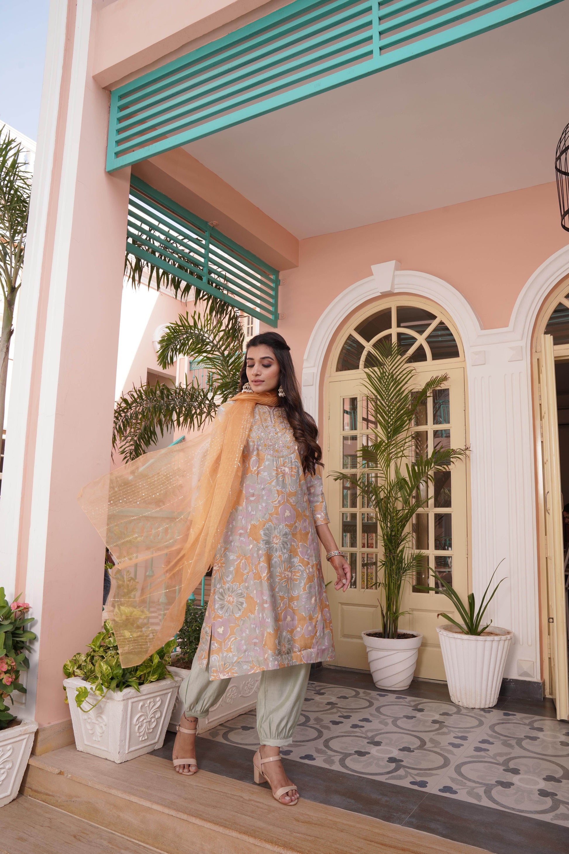 Diya Mustard Chanderi Kurta Set with Dupatta - BulBul