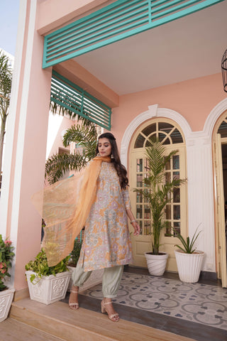 Diya Mustard Chanderi Kurta Set with Dupatta - BulBul