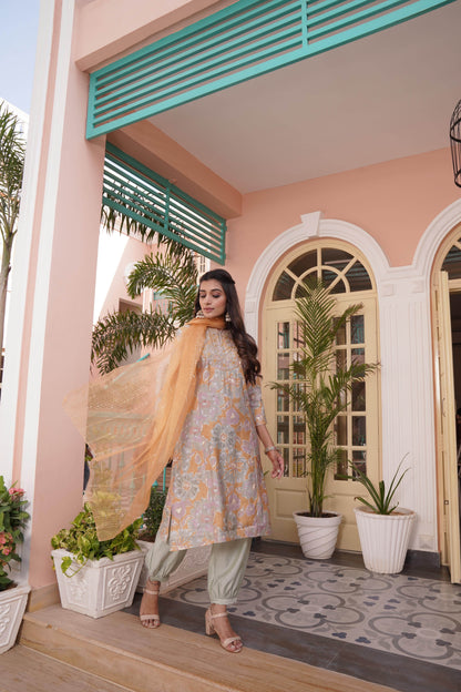 Diya Mustard Chanderi Kurta Set with Dupatta - BulBul