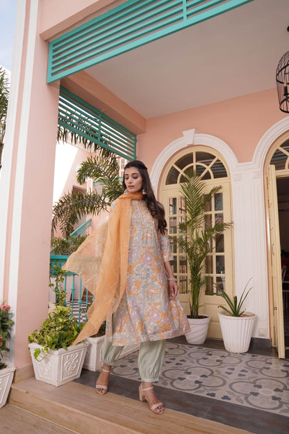 Diya Mustard Chanderi Kurta Set with Dupatta - BulBul
