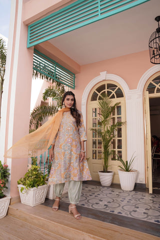 Diya Mustard Chanderi Kurta Set with Dupatta - BulBul