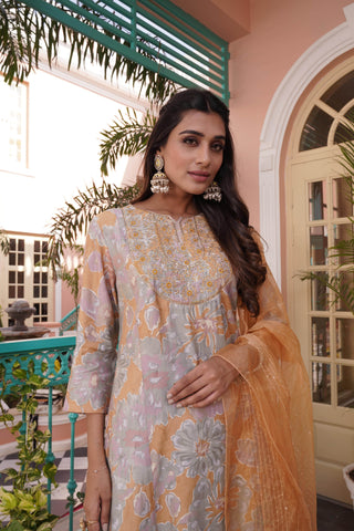 Diya Mustard Chanderi Kurta Set with Dupatta - BulBul