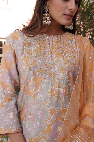 Diya Mustard Chanderi Kurta Set with Dupatta - BulBul