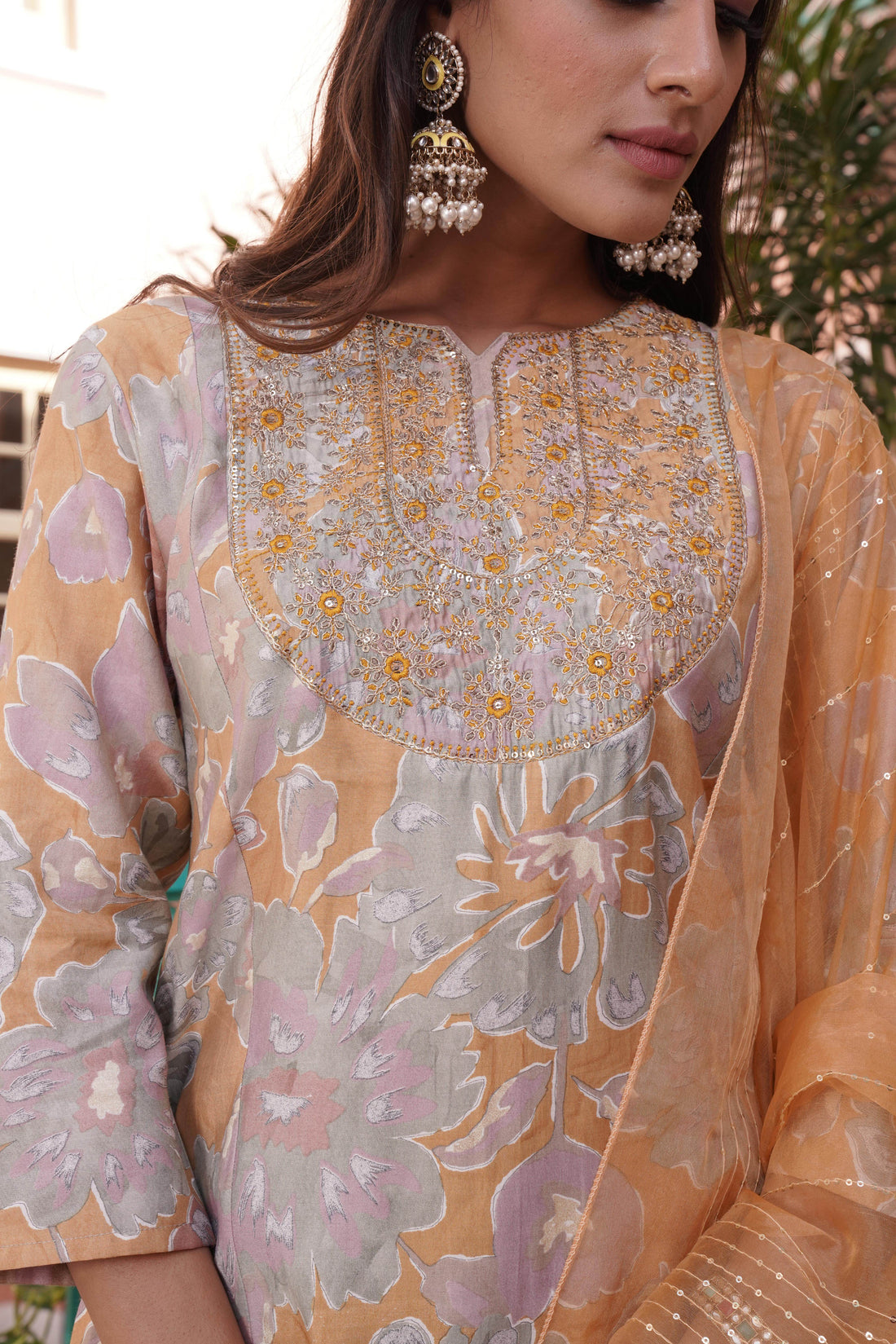 Diya Mustard Chanderi Kurta Set with Dupatta - BulBul