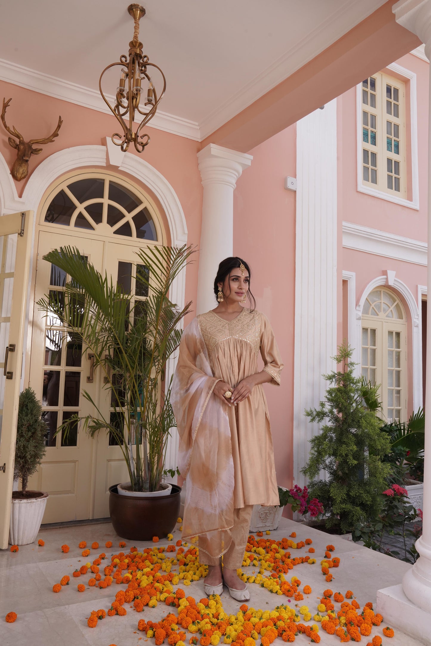 Falak Silk Gold Kurta Set with Dupatta