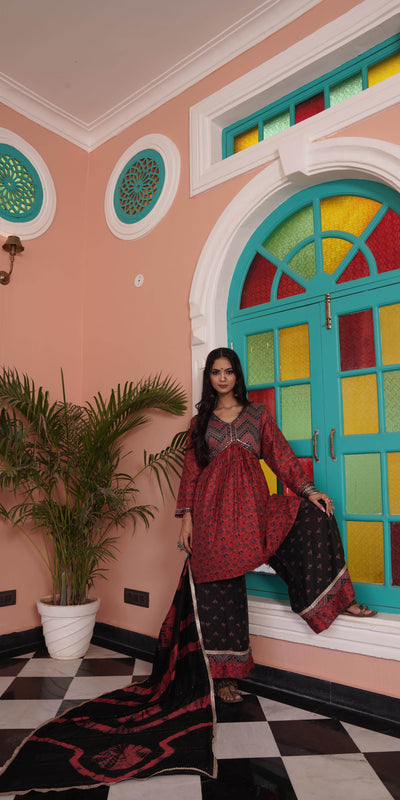 Kanishka Chanderi Red Kurta Set with Dupatta