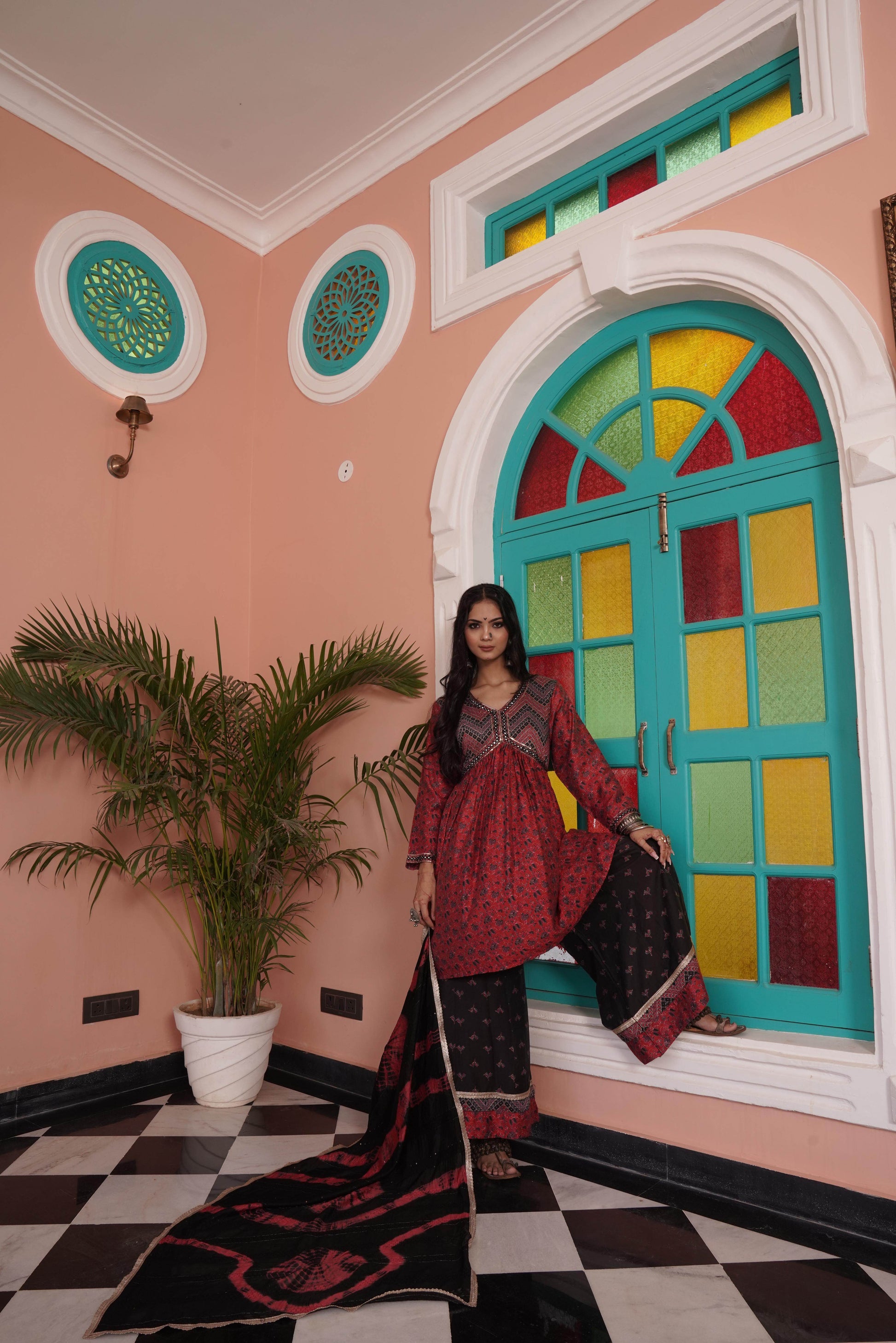 Kanishka Chanderi Red Kurta Set with Dupatta - BulBul