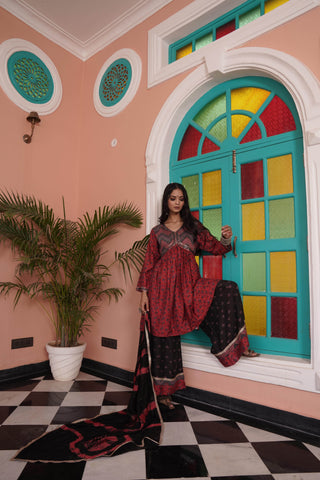 Kanishka Chanderi Red Kurta Set with Dupatta - BulBul