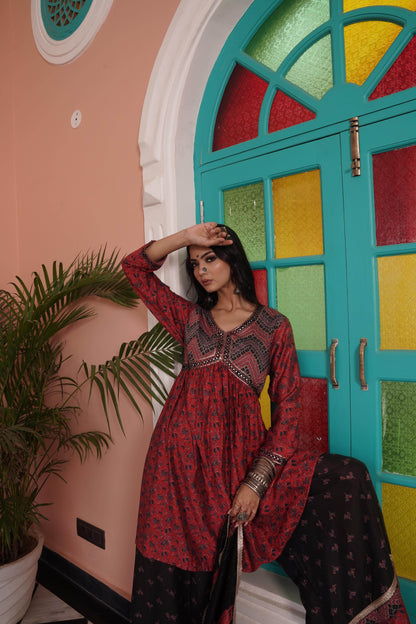 Kanishka Chanderi Red Kurta Set with Dupatta - BulBul