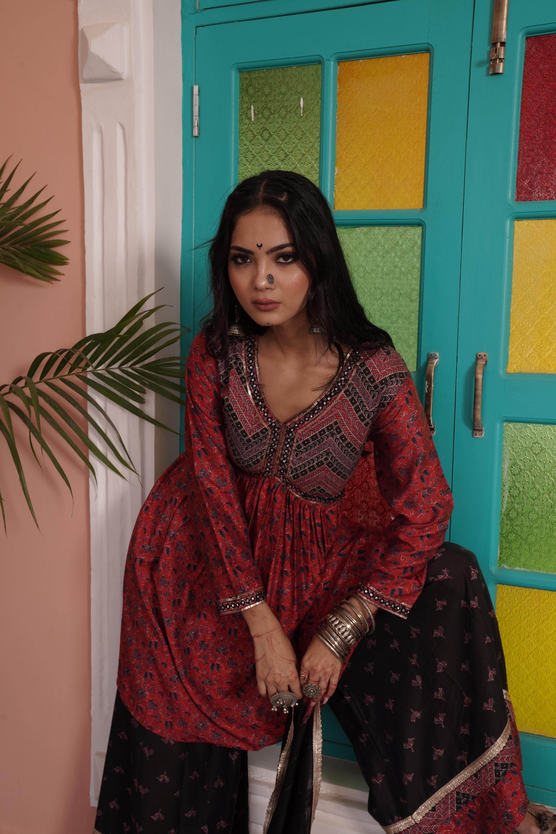 Kanishka Chanderi Red Kurta Set with Dupatta - BulBul