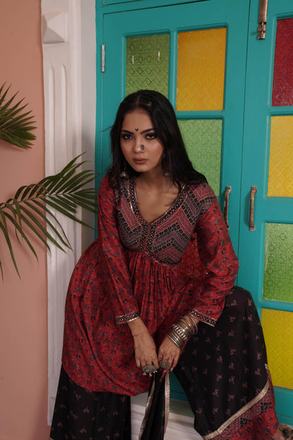 Kanishka Chanderi Red Kurta Set with Dupatta - BulBul