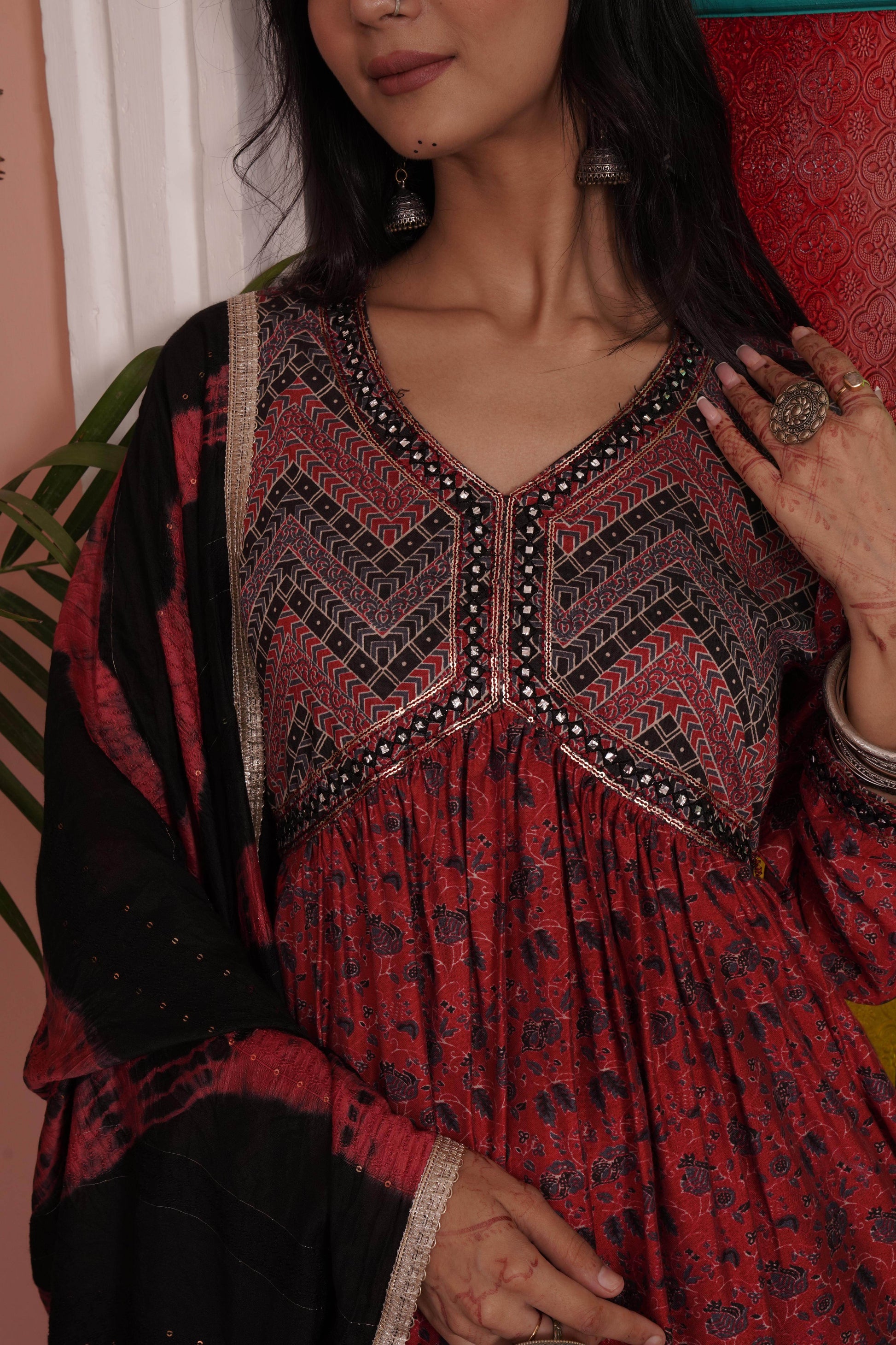 Kanishka Chanderi Red Kurta Set with Dupatta - BulBul