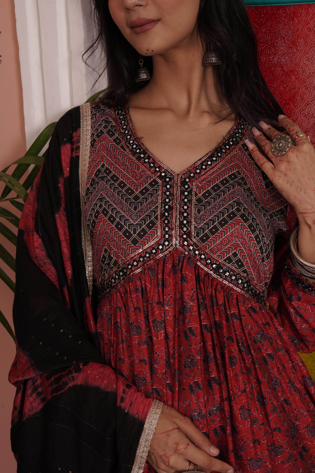 Kanishka Chanderi Red Kurta Set with Dupatta - BulBul