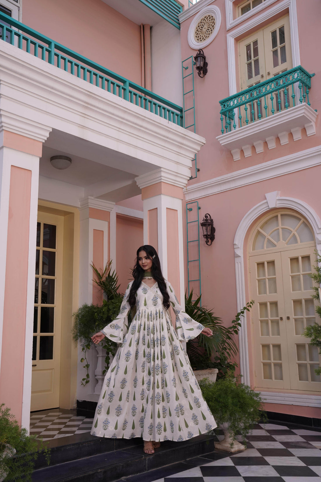 Angrakha Off-white Cotton Cambric Anarkali - BulBul