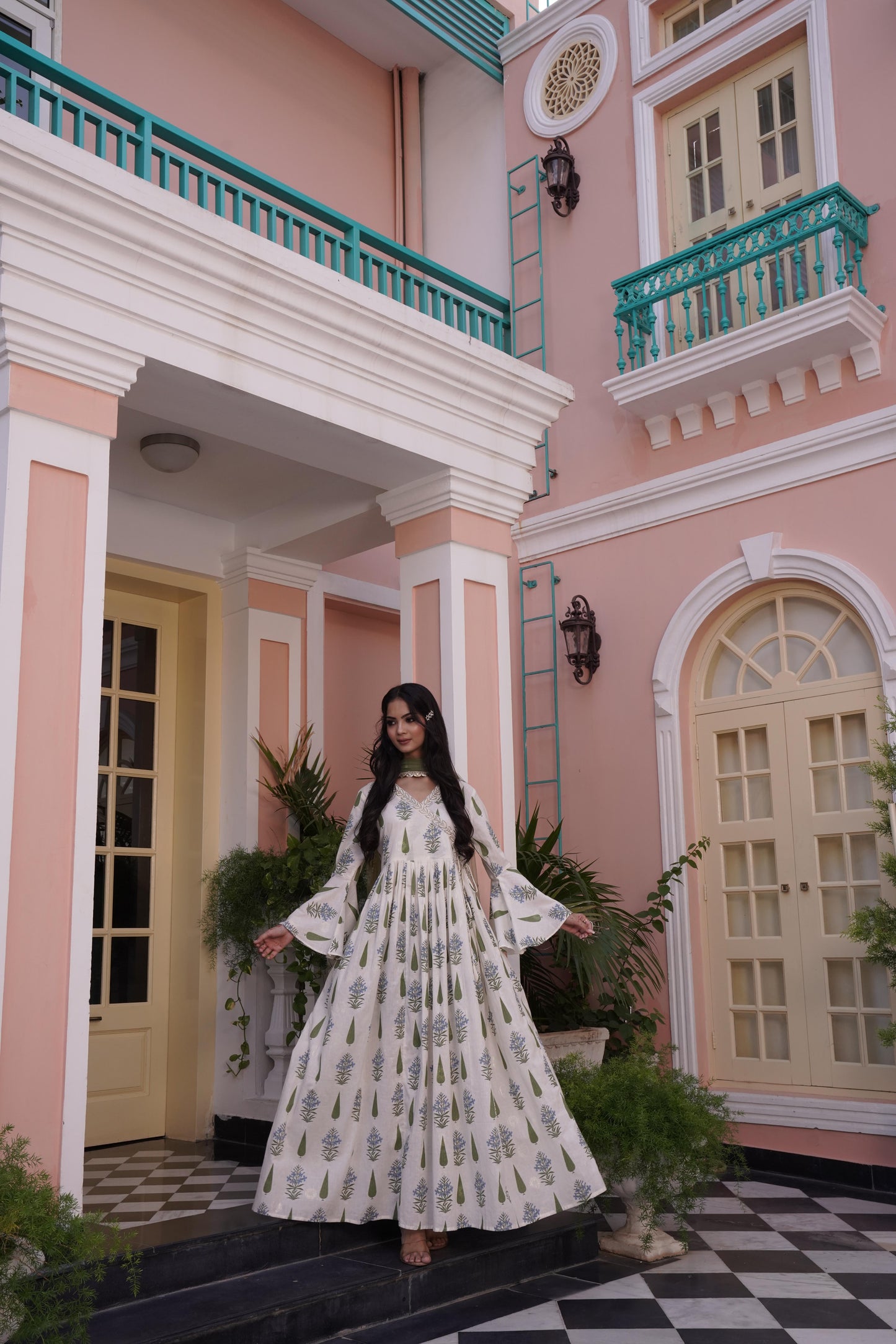 Angrakha Off-white Cotton Cambric Anarkali