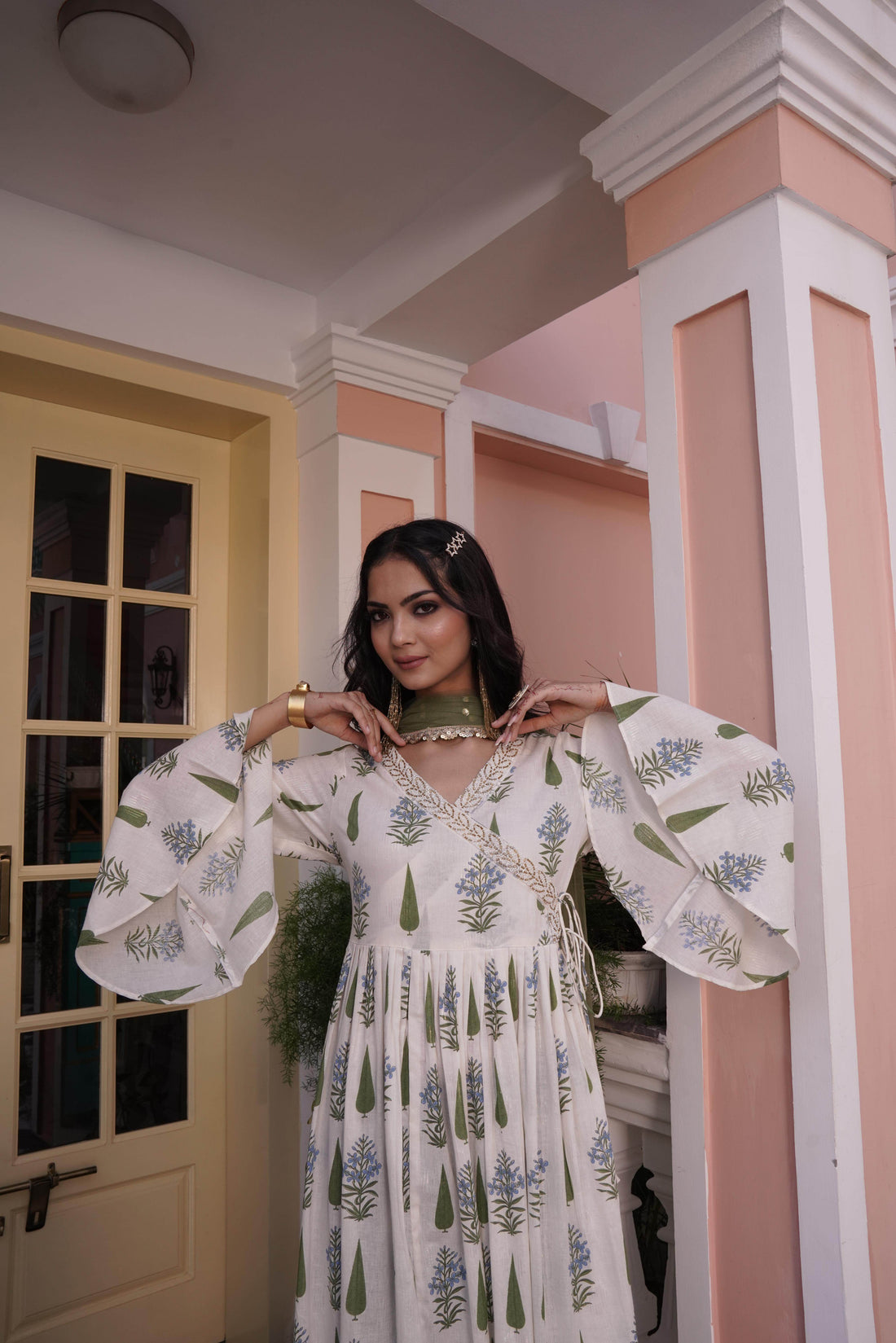 Angrakha Off-white Cotton Cambric Anarkali - BulBul