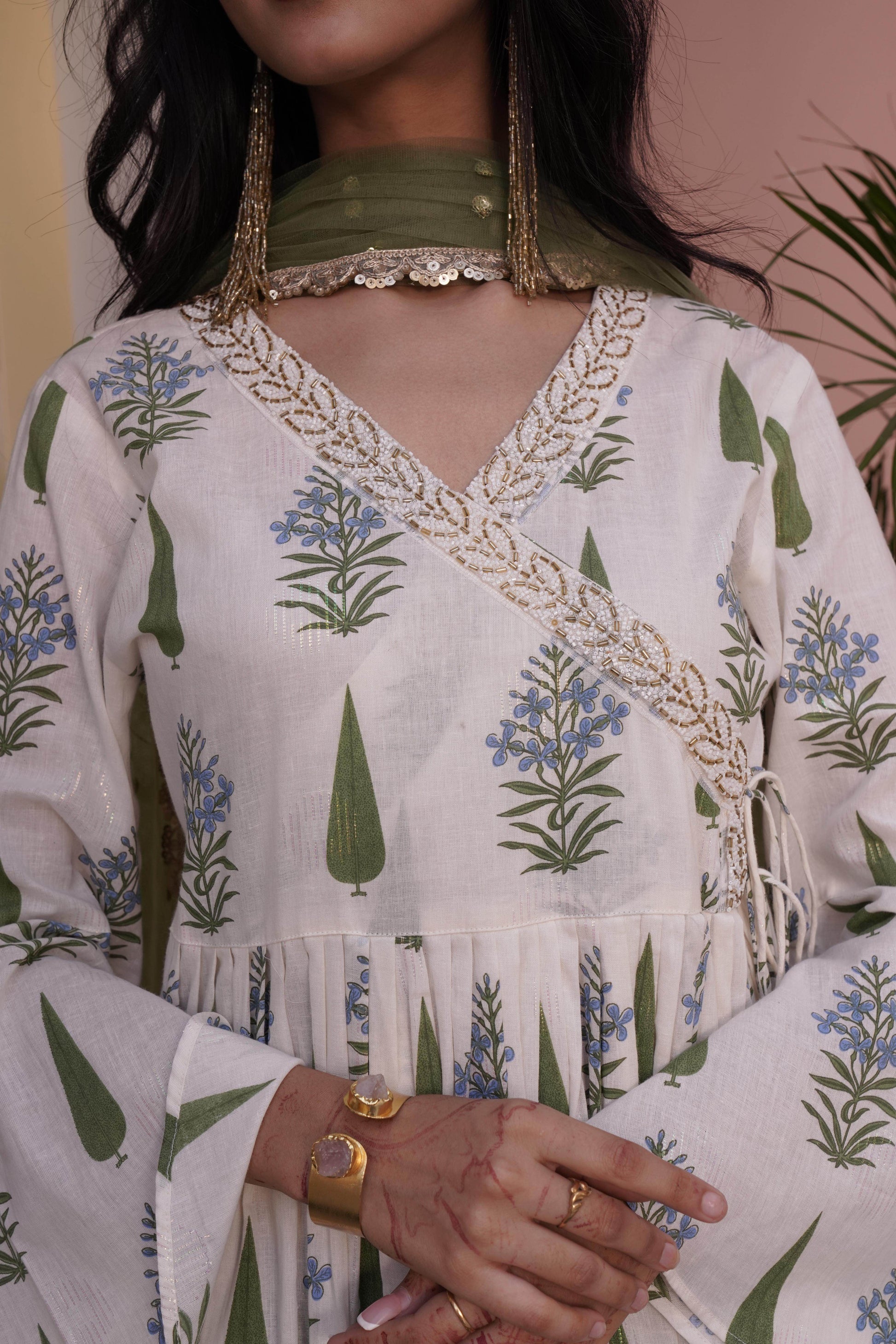 Angrakha Off-white Cotton Cambric Anarkali - BulBul