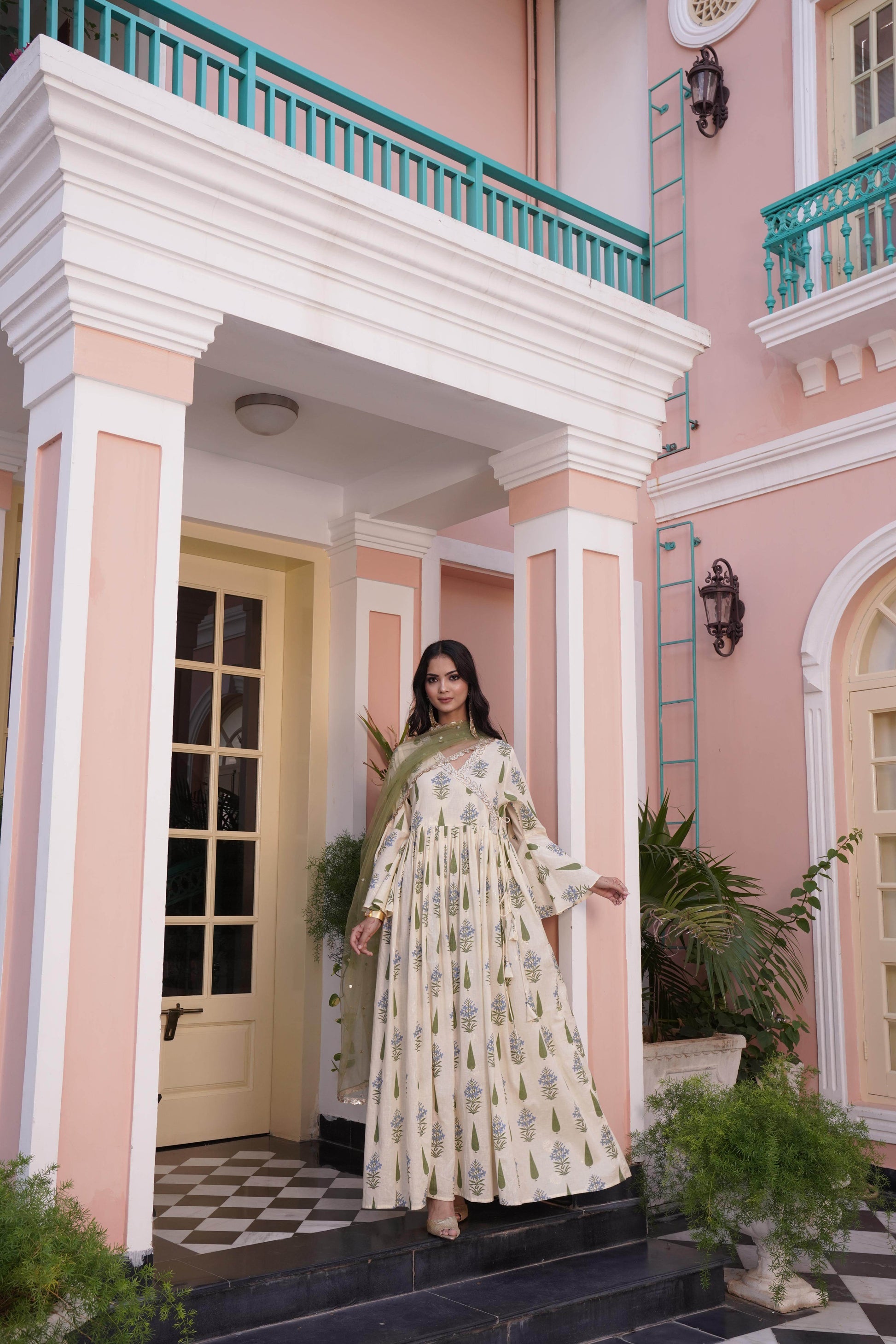 Angrakha Yellow Cotton Cambric Anarkali - BulBul