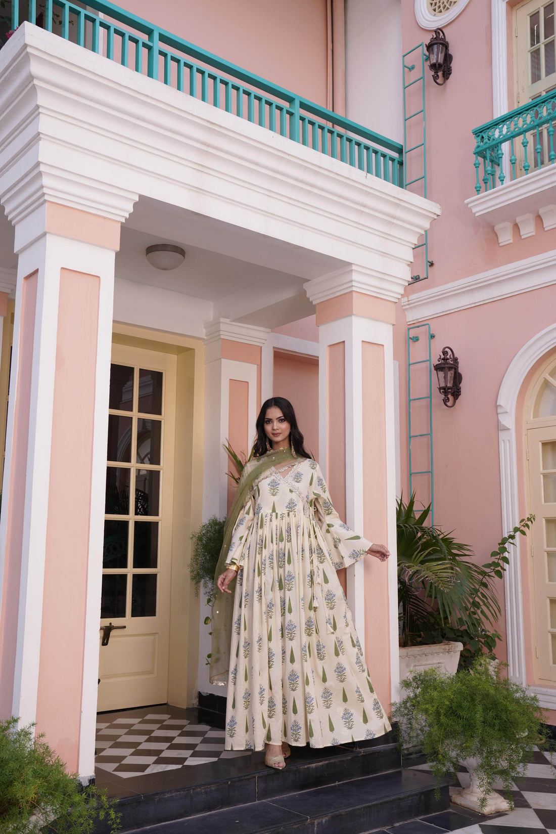 Angrakha Yellow Cotton Cambric Anarkali - BulBul