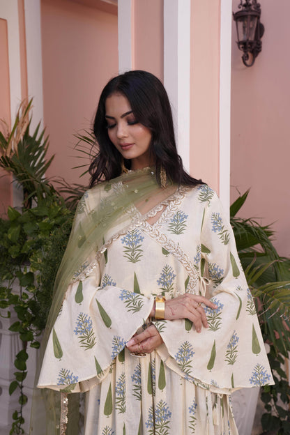 Angrakha Yellow Cotton Cambric Anarkali - BulBul