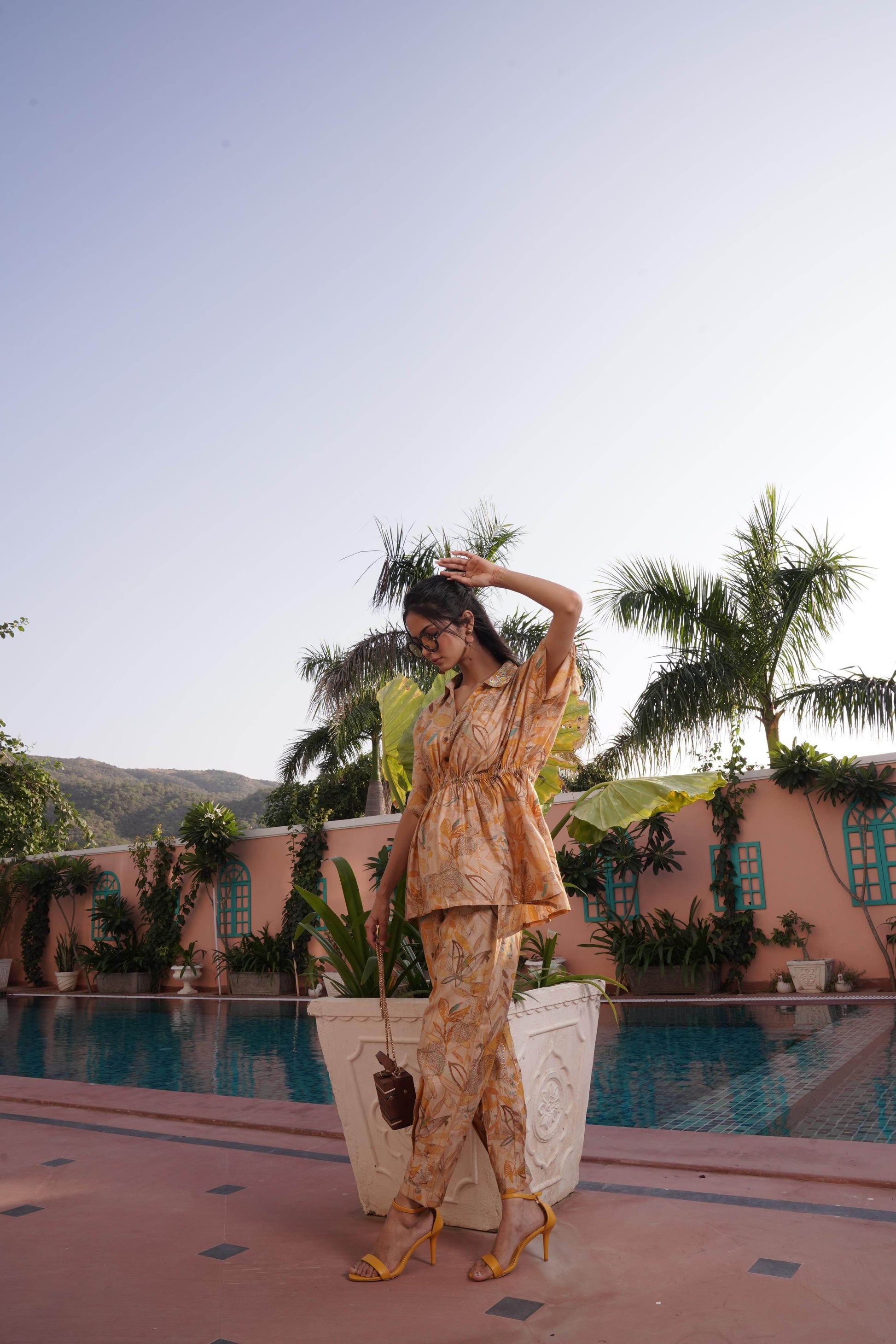 Ishika Yellow Chanderi Co-Ord Set - BulBul