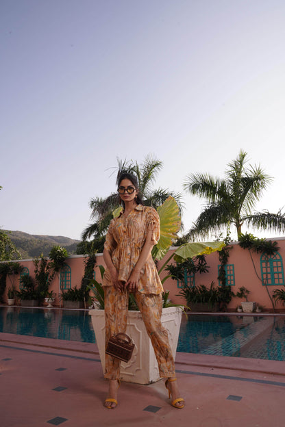 Ishika Yellow Chanderi Co-Ord Set - BulBul