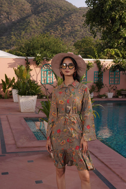 Flowery Green Cotton Midi Dress - BulBul