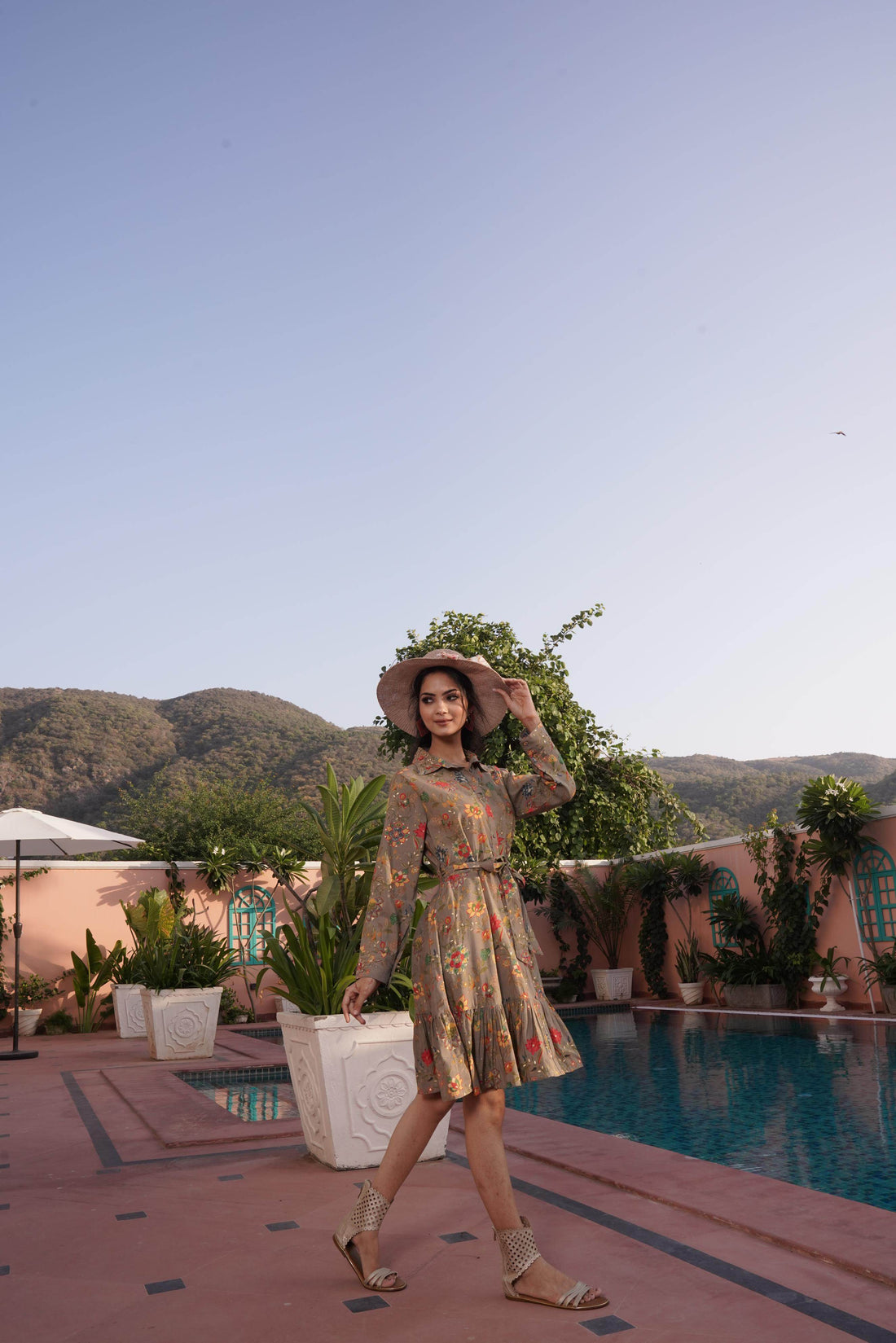 Flowery Green Cotton Midi Dress - BulBul