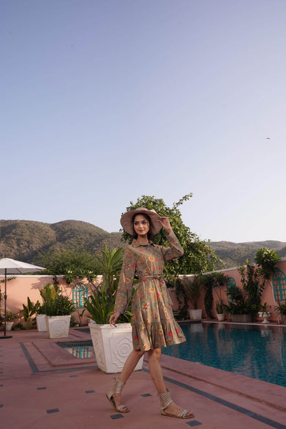 Flowery Green Cotton Midi Dress - BulBul