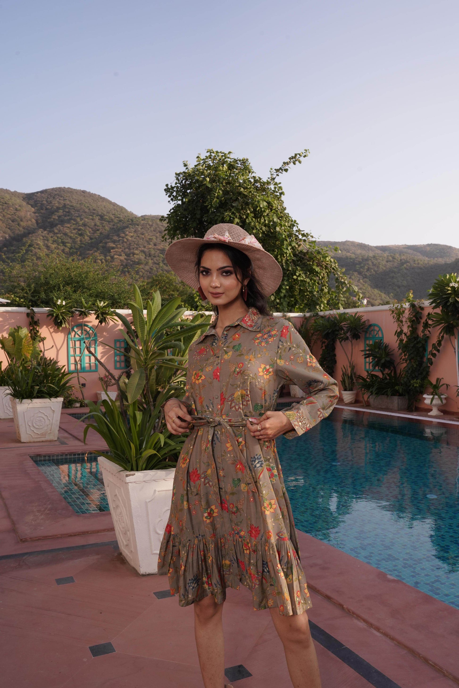 Flowery Green Cotton Midi Dress - BulBul