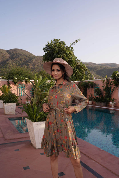 Flowery Green Cotton Midi Dress - BulBul