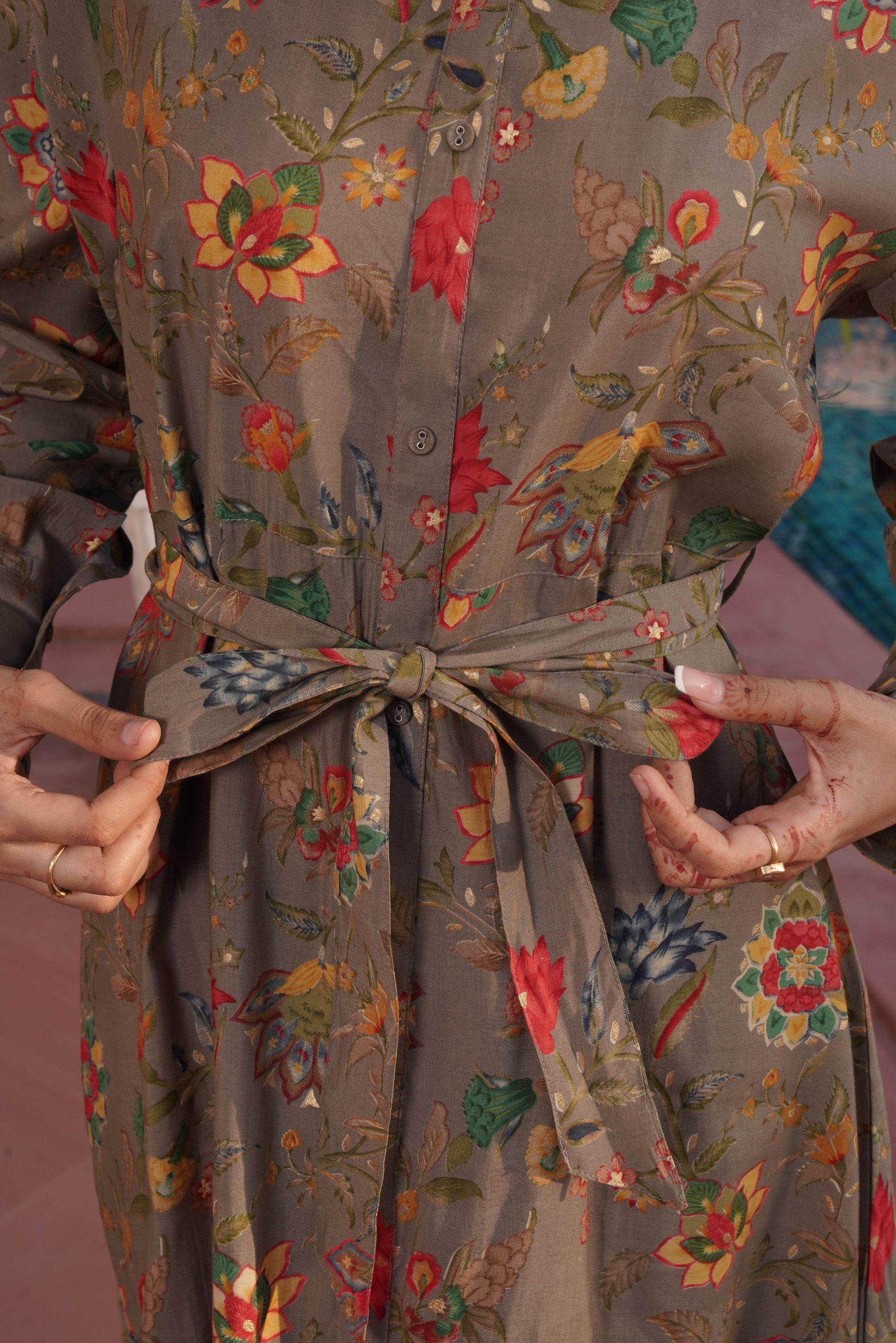 Flowery Green Cotton Midi Dress - BulBul