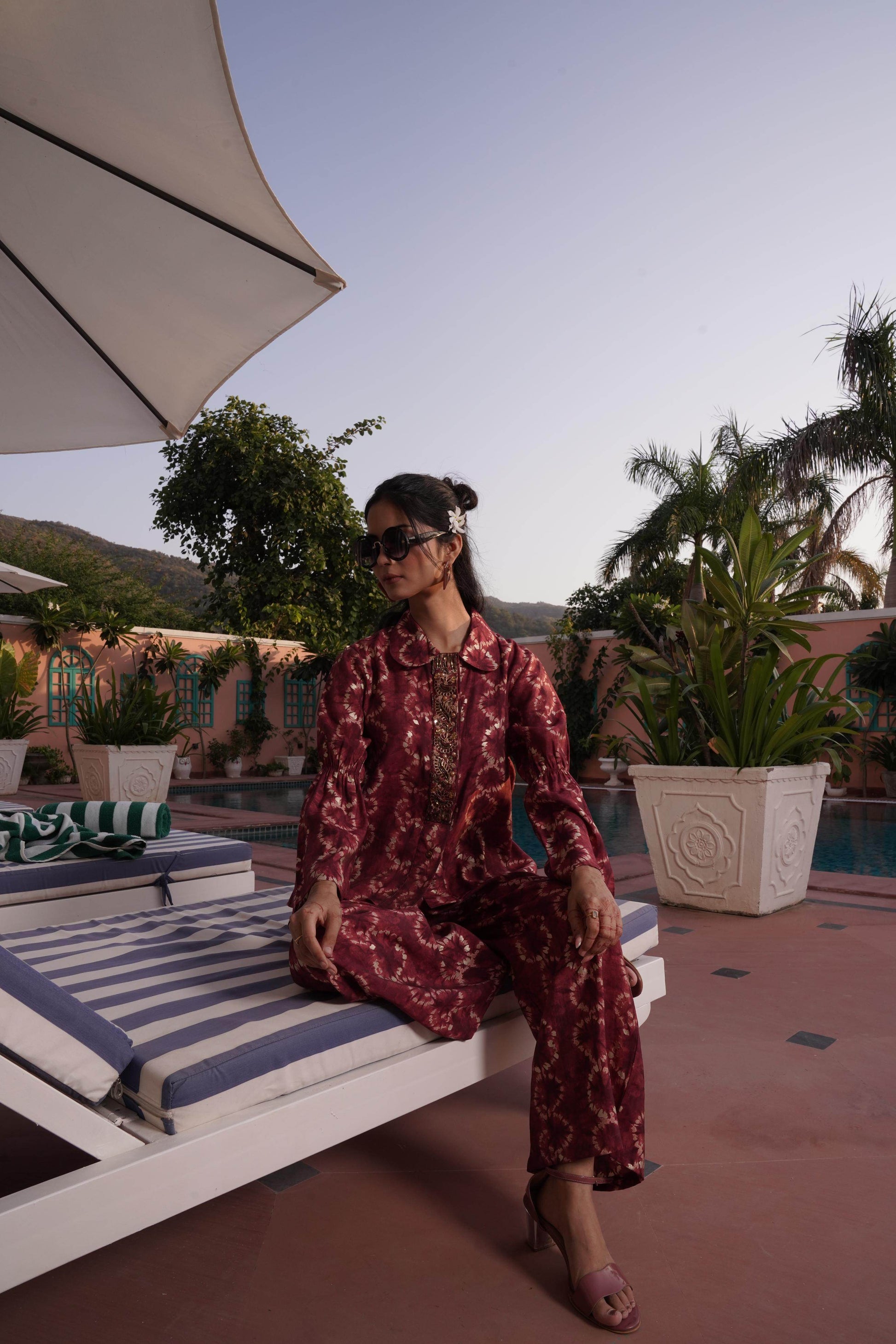 Aneri Maroon Chanderi Co-Ord Set - BulBul