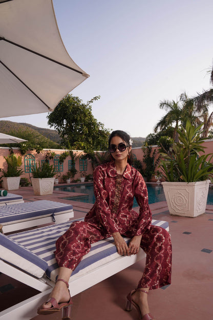 Aneri Maroon Chanderi Co-Ord Set - BulBul