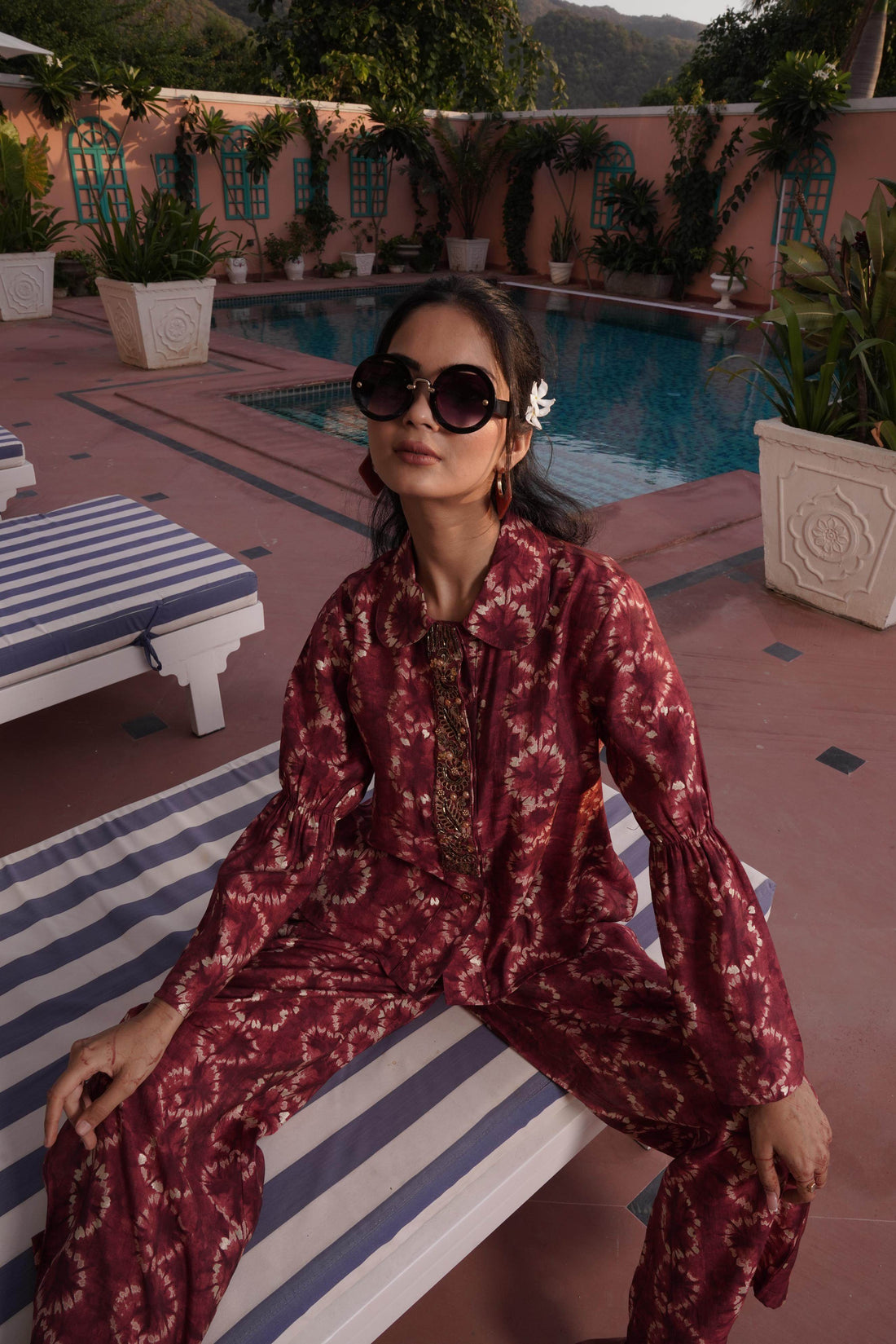 Aneri Maroon Chanderi Co-Ord Set - BulBul