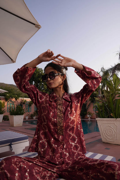 Aneri Maroon Chanderi Co-Ord Set - BulBul