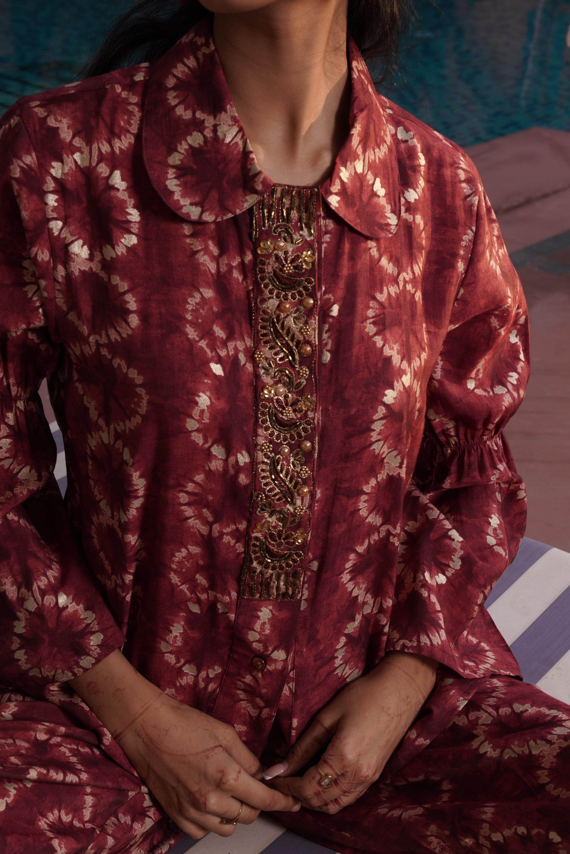 Aneri Maroon Chanderi Co-Ord Set - BulBul